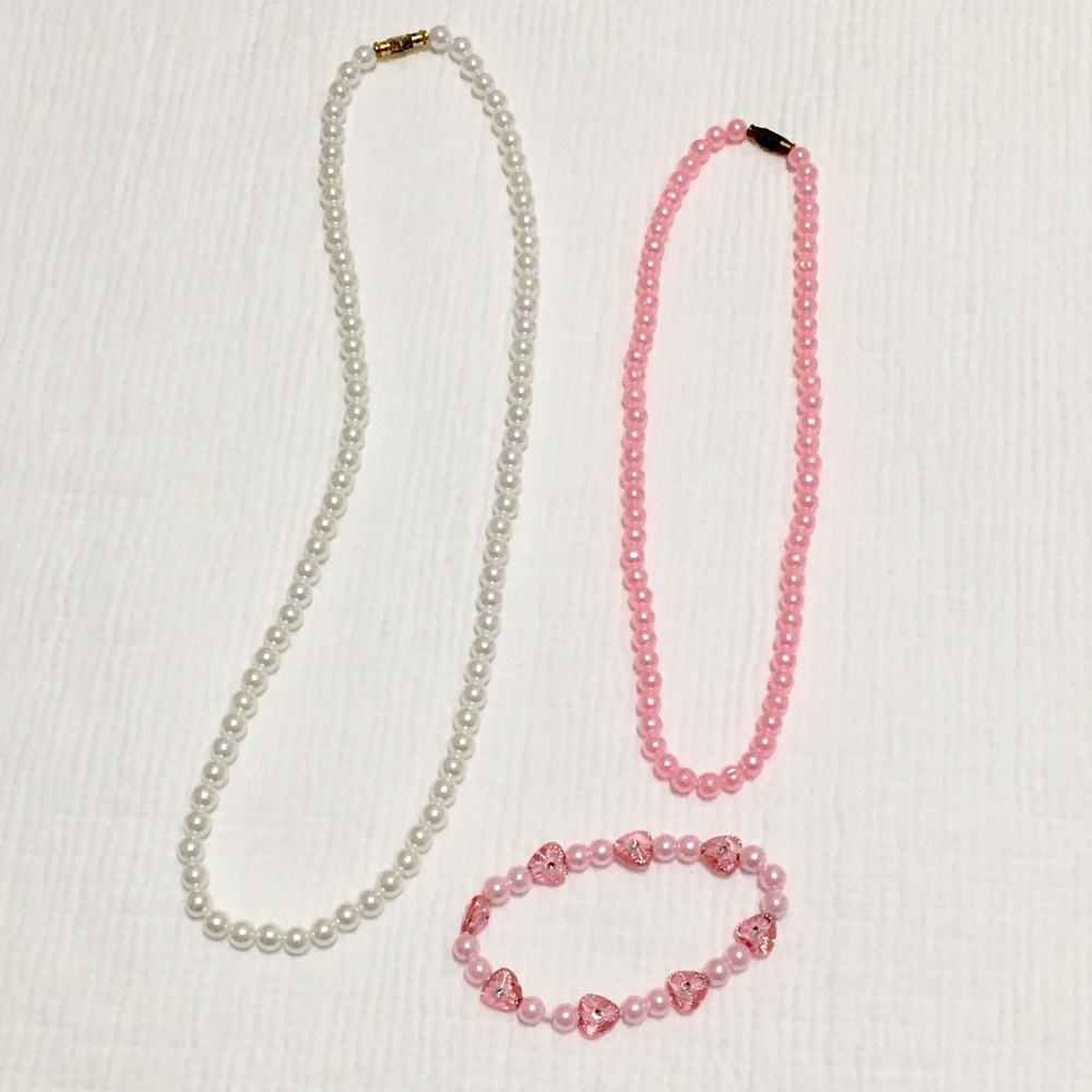 🌻 White & Pink Necklace/ Pink Bracelet